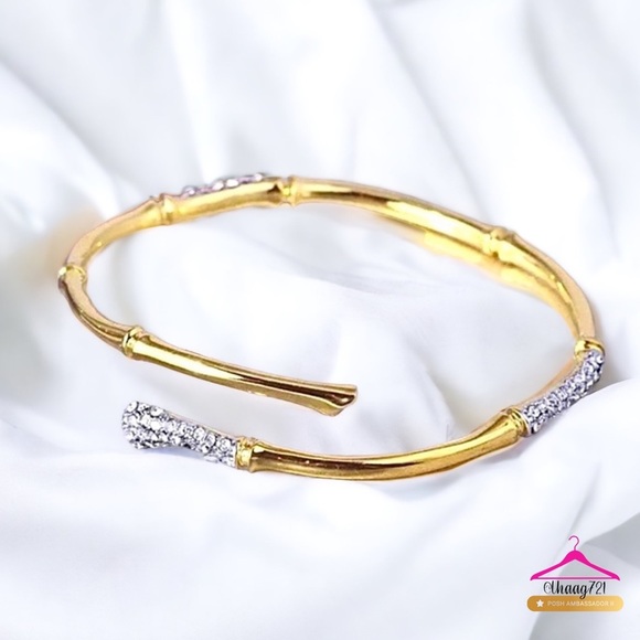 ALEXIS BITTAR Gold & Crystal Bamboo Bangle Bracelet - Picture 3 of 5